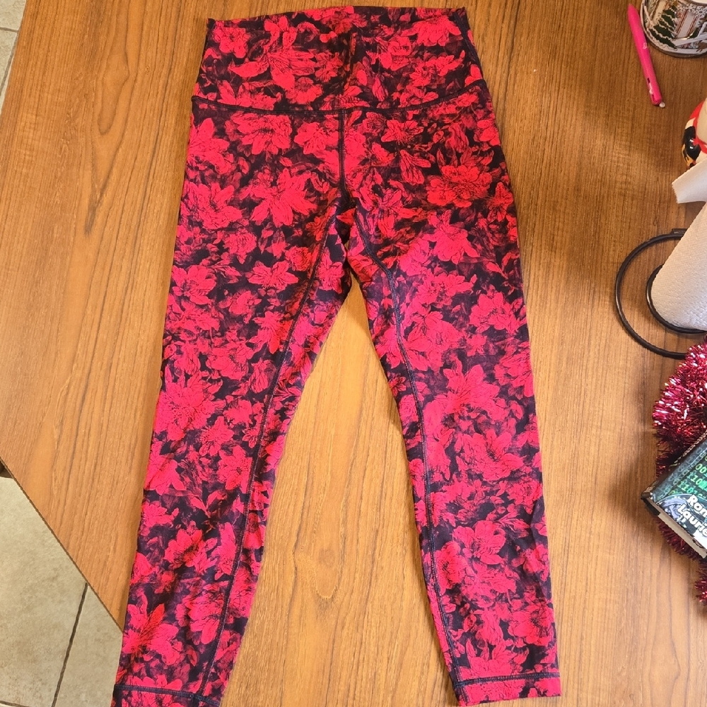 Floral Red and Black Leggings